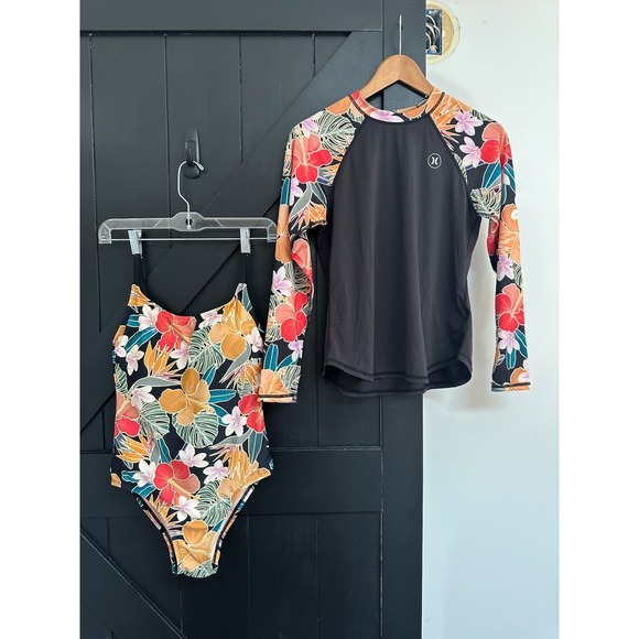 Hurley Other - Hurley Women Rash Guard and One Piece Swimsuit Set Tropical Floral Black Size S